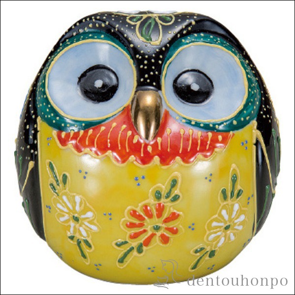 九谷焼 ふくろう 黒盛 2.2号≪注文後に商品取り寄せ、後日納期連絡致します≫ ( ふくろう 盛 木札名入れ有料 退職祝い 定年 フクロウ 置物 玄関 風水 小物 九谷焼 )