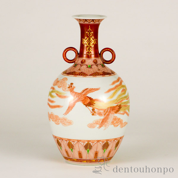 【送料無料】九谷焼 花瓶 赤絵瑞鳥文 8.5号 限定品≪在庫確認後、通常即日で出荷※5／7以降≫ ( 木箱名入れ有料 木札名入れ有料 ガラス フラワーベース 花器 一輪挿し おすすめ 九谷焼 )
