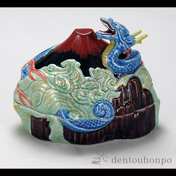 【送料無料】九谷焼 香炉 赤富士に龍 6号≪在庫確認後、通常即日で出荷≫ ( 木箱名入れ有料 木札名入れ有料 お香 線香 リラックス 仏具 人気 九谷焼 )