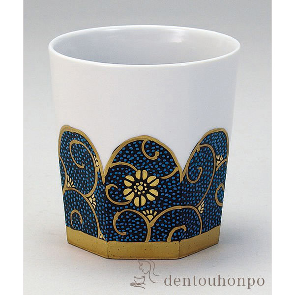 【送料無料】九谷焼 ロックカップ 白九 青粒鉄仙≪在庫確認後、通常即日で出荷≫ ( 焼酎カップ ビールカップ 保温 保冷 人気 九谷焼 )