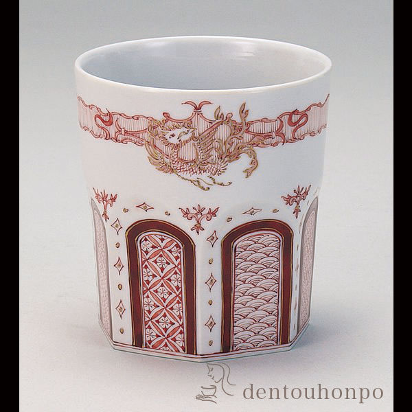 【送料無料】九谷焼 ロックカップ 白九 赤絵金彩飛翔鳳凰紋≪在庫確認後、通常即日で出荷≫ ( 焼酎カップ ビールカップ 保温 保冷 人気 九谷焼 )