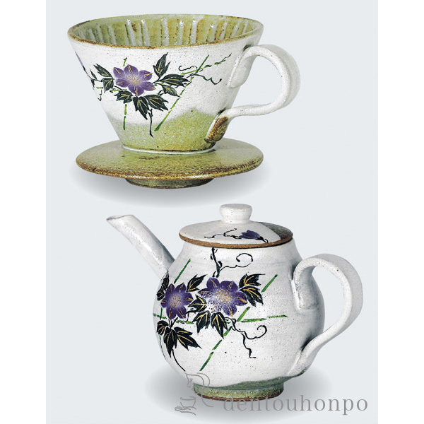 【送料無料】九谷焼 ドリッパー付ポット 鉄仙≪在庫確認後、通常即日で出荷≫ ( コーヒー コーヒーカップ ドリッパー ドリップ カフェ 九谷焼 )