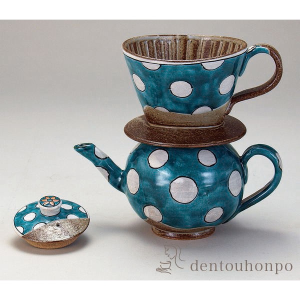 【送料無料】九谷焼 ドリッパー付ポット 青水玉≪在庫確認後、通常即日で出荷≫ ( コーヒー コーヒーカップ ドリッパー ドリップ カフェ 九谷焼 )