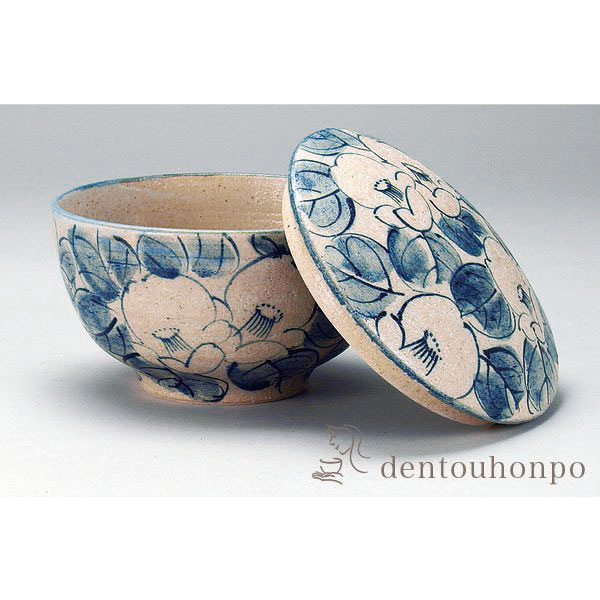 【送料無料】九谷焼 蓋付レンジ鉢 おひつ 染付椿≪在庫確認後、通常即日で出荷≫ ( 和窯 どんぶり 丼 美味しい ふっくら レンジ 九谷焼 )