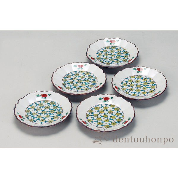 【送料無料】九谷焼 皿揃 梅紋 3.3号≪在庫確認後、通常即日で出荷≫ ( 和食器セット お皿 揃える 食器 和食 九谷焼 )