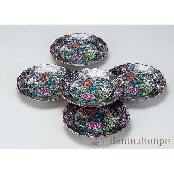 九谷焼 皿揃 錦絵 4号≪注文後に商品取り寄せ、後日納期連絡致します≫ ( 退職祝い 定年 和食器セット お皿 揃える 食器 和食 九谷焼 )