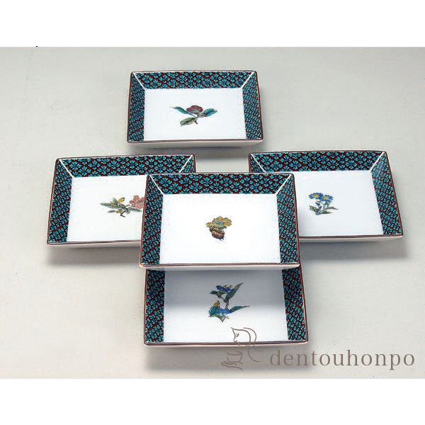 九谷焼 皿揃 草花絵変わり 4号≪在庫確認後、通常即日で出荷≫ ( 和食器セット お皿 揃える 食器 和食 九谷焼 )