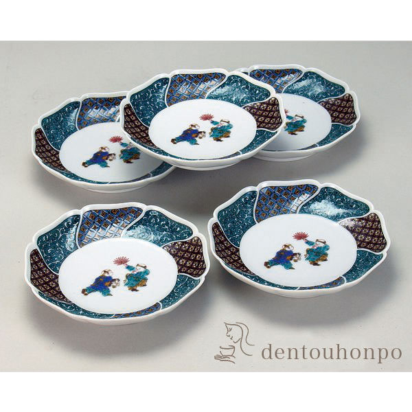 【送料無料】九谷焼 皿揃 小紋唐子 5号≪在庫確認後、通常即日で出荷≫ ( 和食器セット お皿 揃える 食器 和食 九谷焼 )