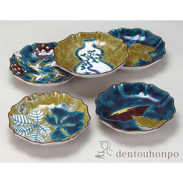 【送料無料】九谷焼 皿揃 古九谷写し絵変わり 4号≪在庫確認後、通常即日で出荷≫ ( 和食器セット お皿 揃える 食器 和食 九谷焼 )