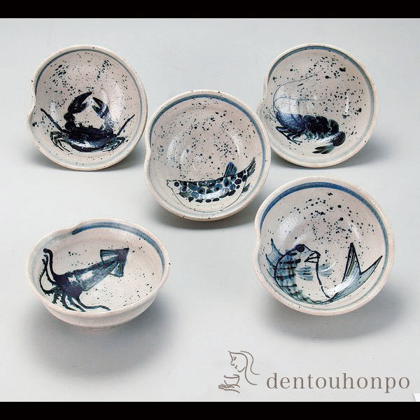 【送料無料】九谷焼 小鉢揃 海の幸 4号≪在庫確認後、通常即日で出荷≫ ( 和窯 和食器セット 小鉢 揃える 食器 和食 九谷焼 )