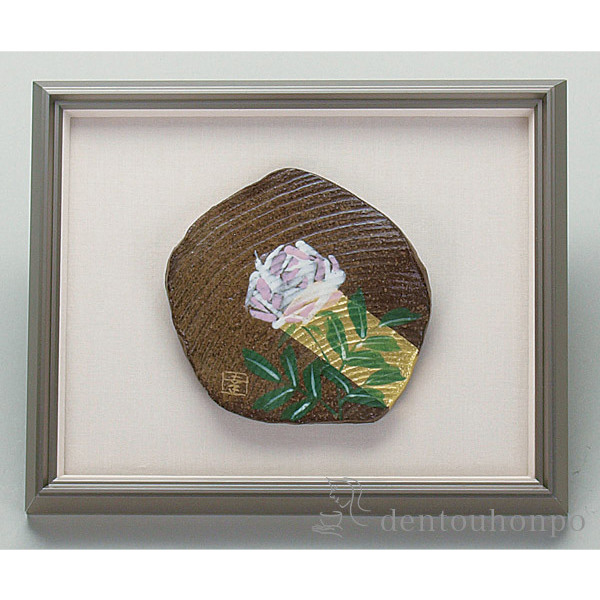 【送料無料】九谷焼 陶額 金箔バラ ガラス付≪在庫確認後、1~3営業日で出荷≫ ( 置物 額飾り 陶板 陶板画 法人 アートパネル 九谷焼 )