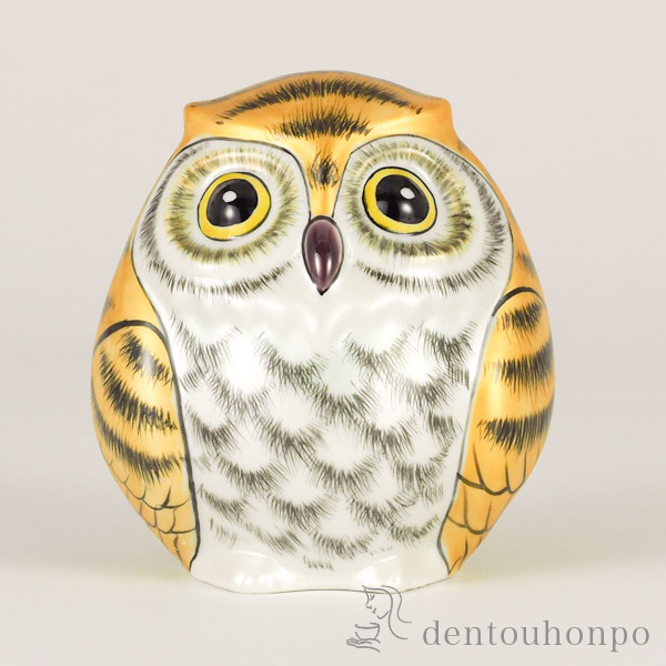 【送料無料】九谷焼 丸形梟 金銀釉彩 3.7号≪在庫確認後、21営業日程で出荷≫ ( 木札名入れ有料 フクロウ 置物 玄関 風水 小物 九谷焼 )