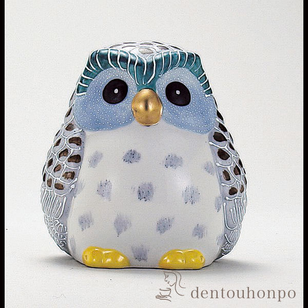 九谷焼 梟 グレー盛 4号≪在庫確認後、21営業日程で出荷≫ ( ふくろう 盛 木札名入れ有料 フクロウ 置物 玄関 風水 小物 九谷焼 )