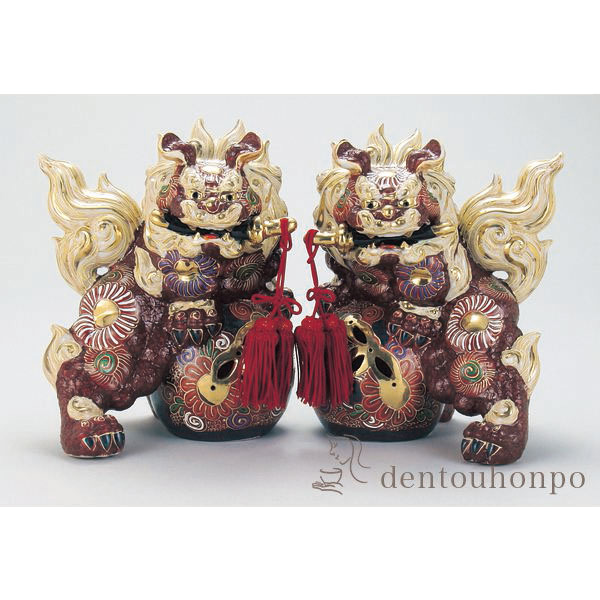 【送料無料】九谷焼 対剣獅子 盛 6号≪在庫確認後、21営業日程で出荷≫ ( 木札名入れ有料 置物 幸運 開運 まねきねこ 風水 九谷焼 )