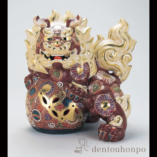 【送料無料】九谷焼 立獅子 盛 8号≪在庫確認後、21営業日程で出荷≫ ( 木札名入れ有料 置物 幸運 開運 まねきねこ 風水 九谷焼 )