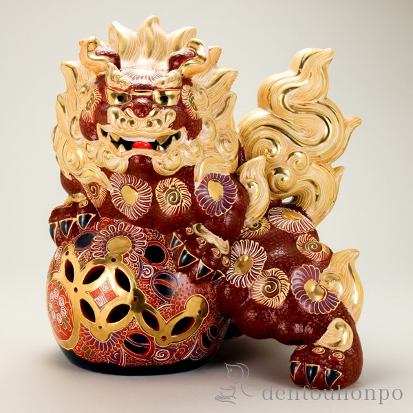 【送料無料】九谷焼 立獅子 盛 12号≪在庫確認後、21営業日程で出荷≫ ( 木札名入れ有料 置物 幸運 開運 まねきねこ 風水 九谷焼 )