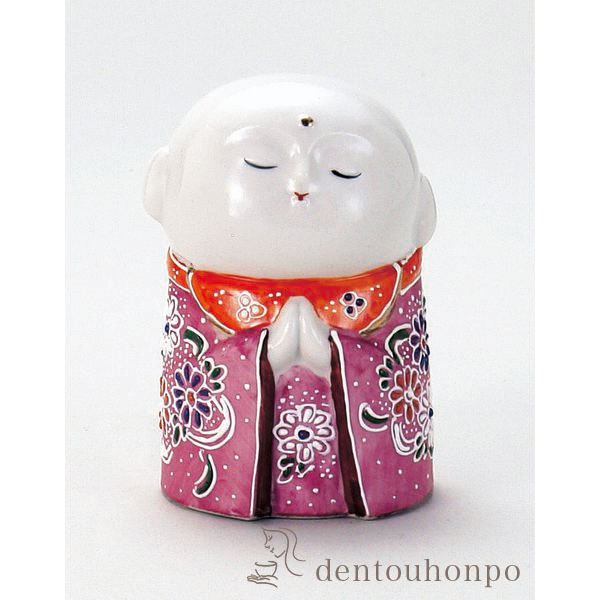 【送料無料】九谷焼 お地蔵様 ピンク盛 3号≪在庫確認後、21営業日程で出荷≫ ( 木札名入れ有料 お地蔵様 お地蔵さん 地蔵菩薩 置物 幸運 九谷焼 )