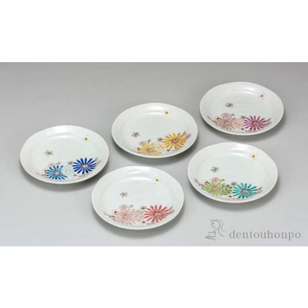 【送料無料】九谷焼 皿揃 華 5.2号 5枚セット≪2ヶ月程で出荷予定≫ ( 和食器セット お皿 揃える 食器 和食 九谷焼 )