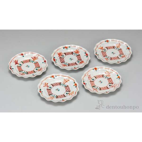 【送料無料】九谷焼 皿揃 赤絵 5.2号 5枚セット≪在庫確認後、通常即日で出荷≫ ( 和食器セット お皿 揃える 食器 和食 九谷焼 )