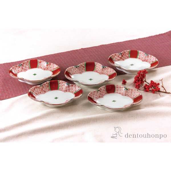 【送料無料】九谷焼 皿揃 赤絵 6号 5枚セット≪注文後に商品取り寄せ、後日納期連絡致します≫ ( 退職祝い 定年 和食器セット お皿 揃える 食器 和食 九谷焼 )