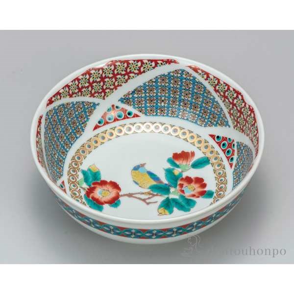 九谷焼 鉢 金小紋椿に鳥 6号≪注文後に商品取り寄せ、後日納期連絡致します≫ ( 退職祝い 定年 和食 セット おつまみ 朝食 煮物 九谷焼 )