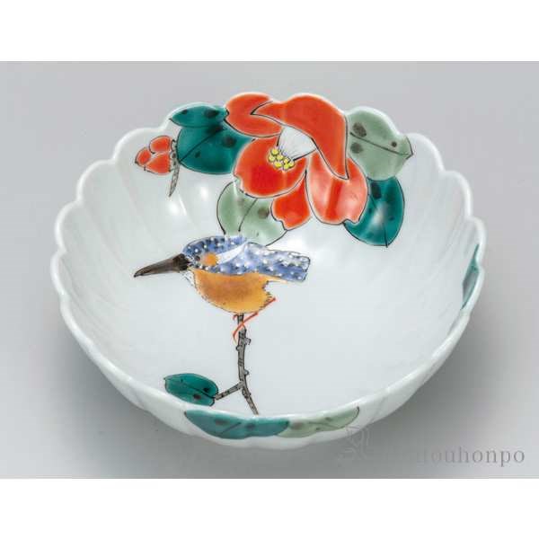 【送料無料】九谷焼 鉢 椿に翡翠 5.2号≪在庫確認後、通常即日で出荷≫ ( 和食 セット おつまみ 朝食 煮物 九谷焼 )