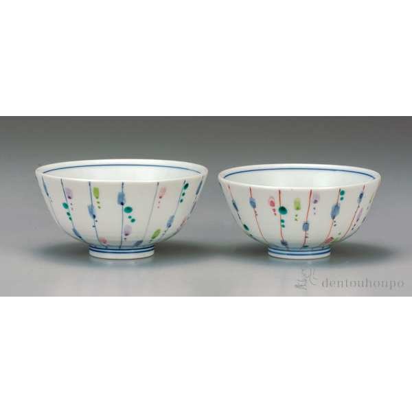 九谷焼 組飯碗 彩り十草 ペア≪在庫確認後、通常即日で出荷≫ ( ギフト プレゼント ご飯茶碗 結婚祝い おすすめ セット 九谷焼 )