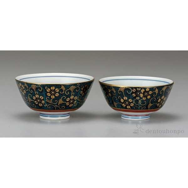 九谷焼 組飯碗 青粒鉄仙 ペア≪在庫確認後、通常即日で出荷≫ ( ギフト プレゼント ご飯茶碗 結婚祝い おすすめ セット 九谷焼 )