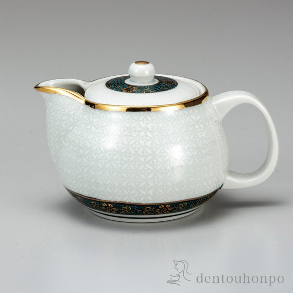 九谷焼 ポット急須 白七宝 網付≪在庫確認後、通常即日で出荷≫ ( 退職祝い 定年 ティーポット お茶 セット 日本茶 おすすめ 九谷焼 )