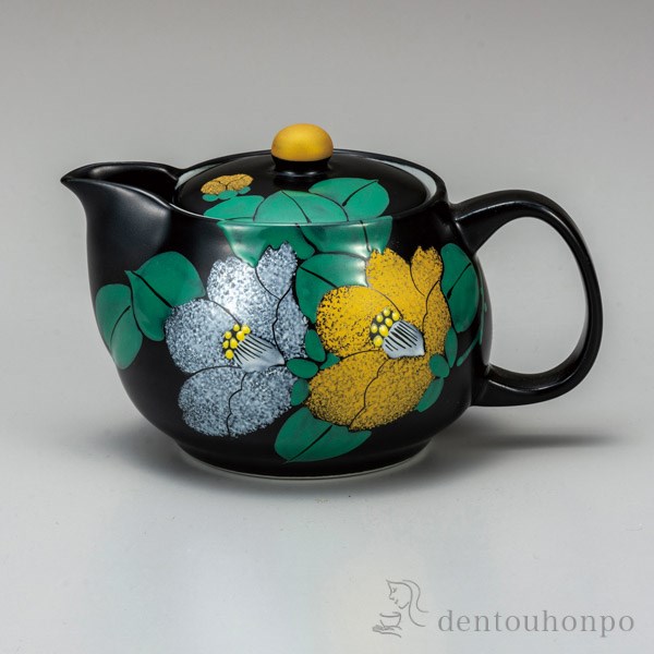 九谷焼 ポット急須 金銀彩椿 網付≪注文後に商品取り寄せ、後日納期連絡致します≫ ( 退職祝い 定年 ティーポット お茶 セット 日本茶 おすすめ 九谷焼 )