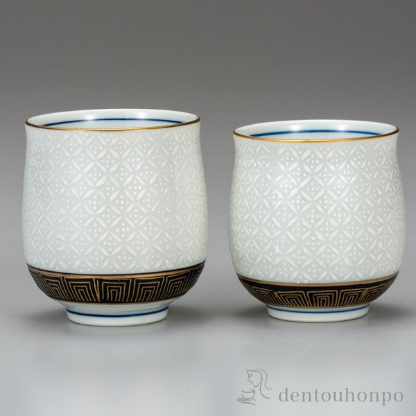 【送料無料】九谷焼 組湯呑 白七宝 ペア≪在庫確認後、通常即日で出荷≫ ( 退職祝い 定年 湯呑み 湯のみ セット 湯飲み おすすめ セット 九谷焼 )