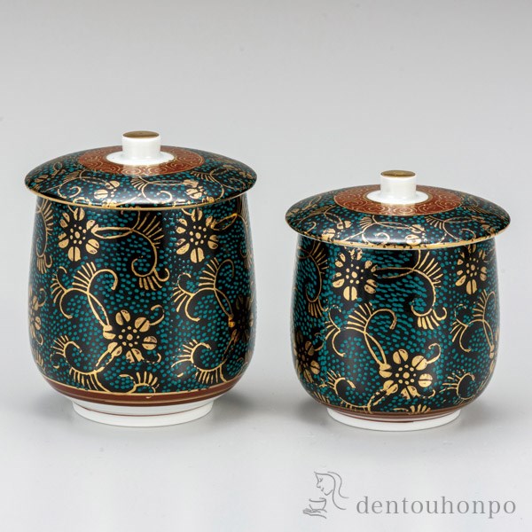 九谷焼 蓋付組湯呑 青粒鉄仙 ペア≪在庫確認後、通常即日で出荷≫ ( 退職祝い 定年 上司 父 母 男性 女性 先輩 湯呑み 湯のみ セット 湯飲み おすすめ セット 九谷焼 )