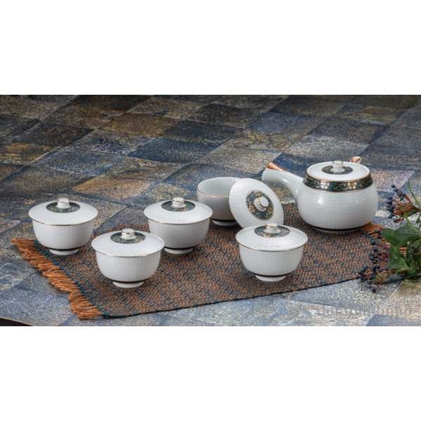 【送料無料】九谷焼 蓋付茶器 白七宝 湯呑5個・急須セット≪約半年で出荷予定≫ ( 茶器セット 急須 湯呑み 日本茶 中国茶 九谷焼 )