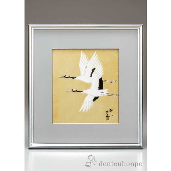 【送料無料】九谷焼 陶額 金彩双鶴≪在庫確認後、通常即日で出荷≫ ( 置物 額飾り 陶板 陶板画 法人 アートパネル 九谷焼 )