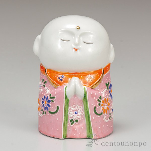 【送料無料】九谷焼 お地蔵様 ピンク盛 3号≪在庫確認後、通常即日で出荷≫ ( 木札名入れ有料 お地蔵様 お地蔵さん 地蔵菩薩 置物 幸運 九谷焼 )