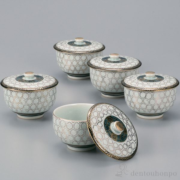 九谷焼 蓋付汲出揃 亀甲文 5客セット≪売り切れました≫ ( 茶器セット 急須 湯呑み 日本茶 中国茶 九谷焼 )
