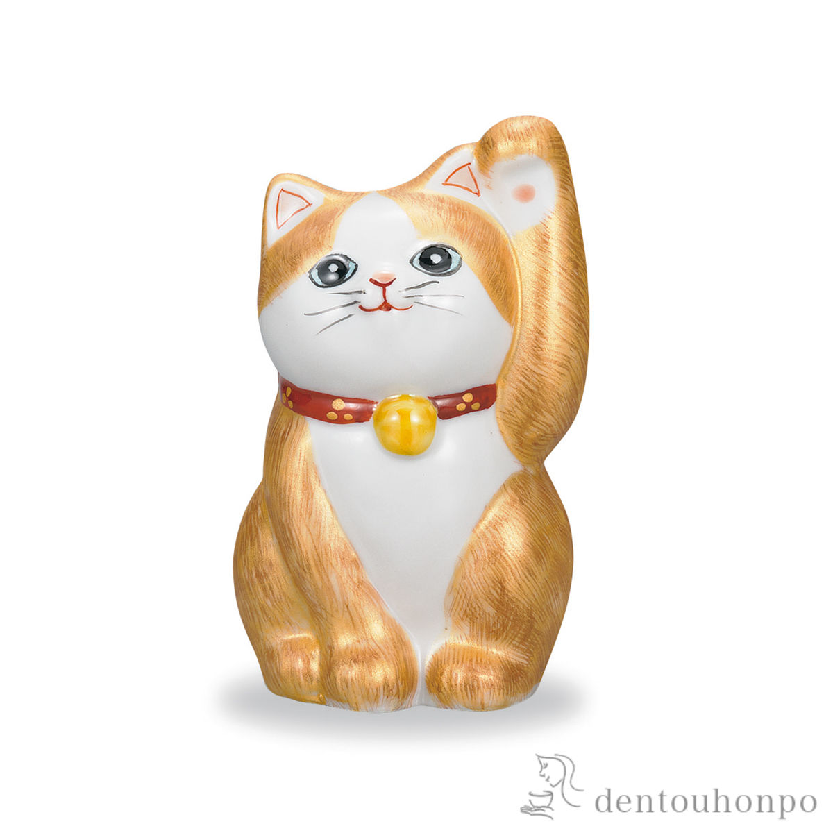 九谷焼 招猫 金彩毛猫 3号≪13時までのご注文即日発送(5／7以降)≫ ( あすつく 木札名入れ有料 初任給 プレゼント 母の日 置物 幸運 開運 まねきねこ 風水 九谷焼 )