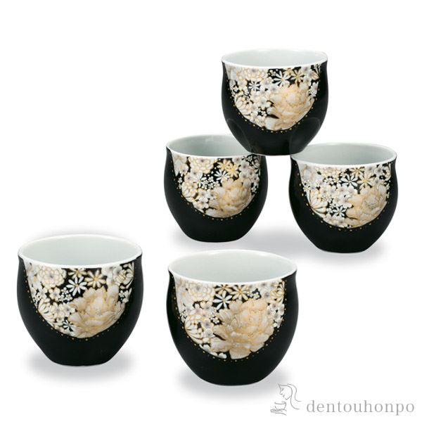 【送料無料】九谷焼 汲出揃 本金墨花詰≪売り切れました≫ ( 木箱名入れ有料 茶器セット 急須 湯呑み 日本茶 中国茶 九谷焼 )