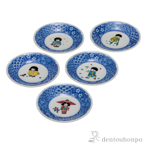 【送料無料】皿揃 わらべ 4.5号 5枚セット≪在庫確認後、通常即日で出荷≫ ( 和食器セット お皿 揃える 食器 和食 九谷焼 )