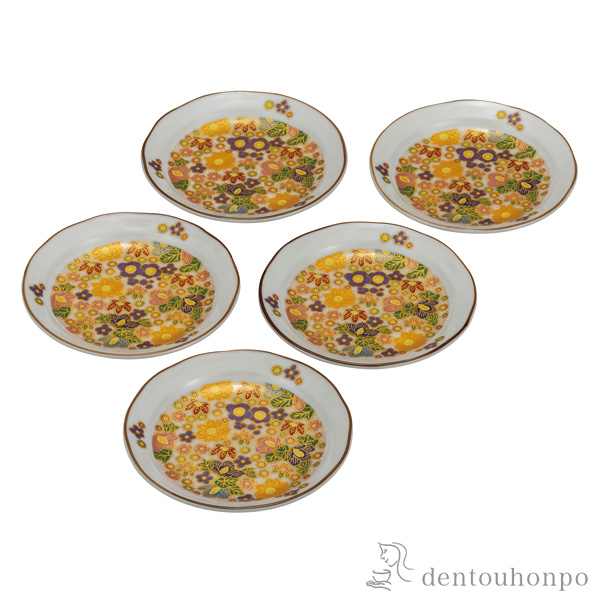 皿揃 花詰 4.5号 5枚セット≪在庫確認後、通常即日で出荷≫ ( 和食器セット お皿 揃える 食器 和食 九谷焼 )