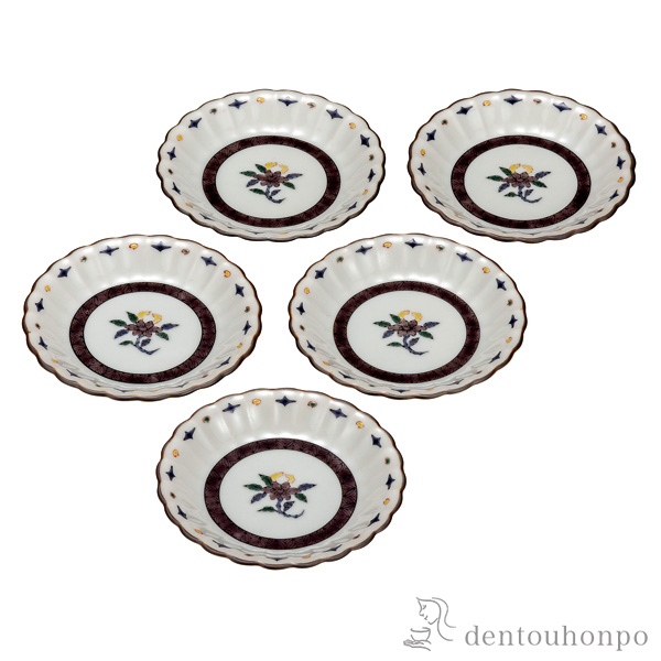 【送料無料】皿揃 小花文 3.5号 5枚セット≪在庫確認後、通常即日で出荷≫ ( 和食器セット お皿 揃える 食器 和食 九谷焼 )