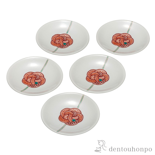 【送料無料】皿揃 赤絵水引文 4号 5枚セット≪在庫確認後、通常即日で出荷≫ ( 和食器セット お皿 揃える 食器 和食 九谷焼 )