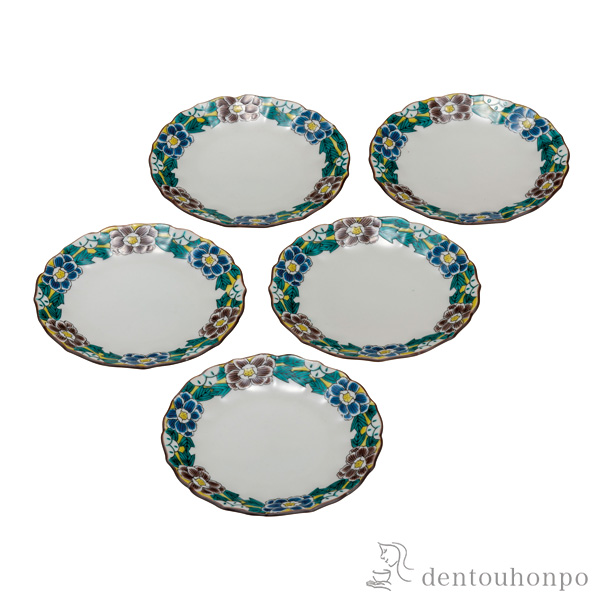 【送料無料】皿揃 吉田屋牡丹 4.2号 5枚セット≪在庫確認後、通常即日で出荷≫ ( 和食器セット お皿 揃える 食器 和食 九谷焼 )