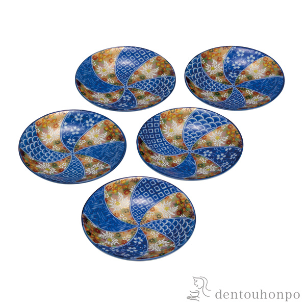 【送料無料】皿揃 金花詰 5.5号 5枚セット≪在庫確認後、通常即日で出荷≫ ( 和食器セット お皿 揃える 食器 和食 九谷焼 )