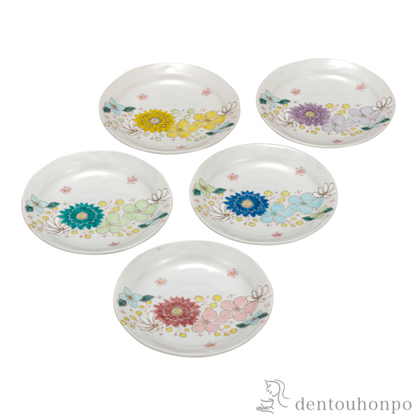 【送料無料】皿揃 花はな 5.5号 5枚セット≪在庫確認後、通常即日で出荷≫ ( 和食器セット お皿 揃える 食器 和食 九谷焼 )