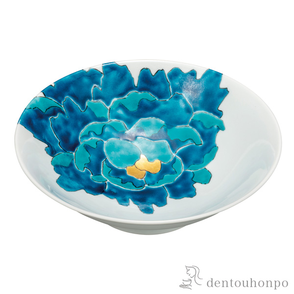 鉢 色絵青牡丹図 8号≪在庫確認後、通常即日で出荷≫ ( 和食 セット おつまみ 朝食 煮物 九谷焼 )