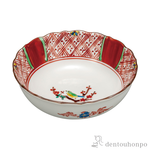 【送料無料】鉢 赤絵花鳥 6号≪在庫確認後、通常即日で出荷≫ ( 和食 セット おつまみ 朝食 煮物 九谷焼 )