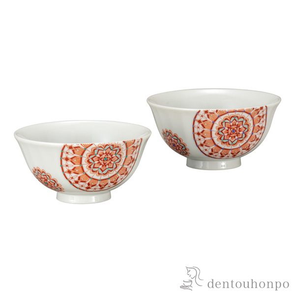 【送料無料】組飯碗 赤絵丸紋≪在庫確認後、通常即日で出荷≫ ( ギフト プレゼント ご飯茶碗 結婚祝い おすすめ 九谷焼 )