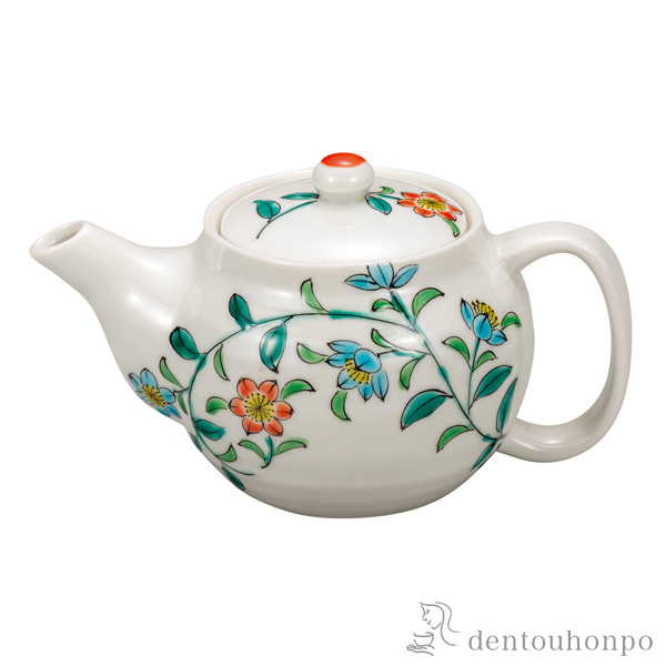 ポット急須 花唐草 茶こし網付き≪在庫確認後、通常即日で出荷≫ ( ティーポット お茶 セット 日本茶 おすすめ 九谷焼 )