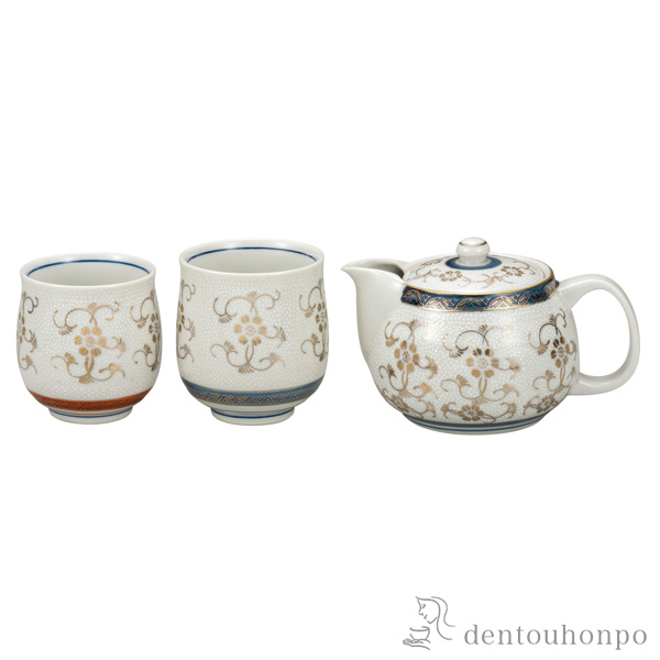 【送料無料】くつろぎ揃 白粒鉄仙 夫婦湯呑・急須セット 茶こし網付き≪在庫確認後、通常即日で出荷≫ ( 湯のみ 急須 ポット プレゼント 日本茶 九谷焼 )